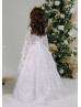 Long Sleeves White Lace Satin Romantic Flower Girl Dress